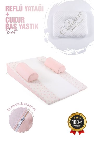 Baby Reflux Bed, Zippered, Washable Cover, Mattress, Cotton Fabric + Pit Head Pillow