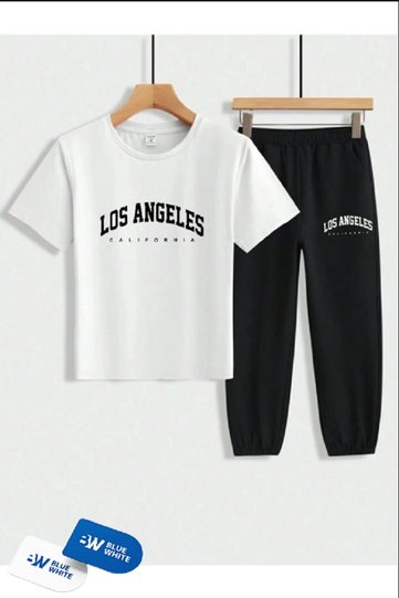 Boys Girls Los Angeles Printed T-Shirt-Sweatpants Set