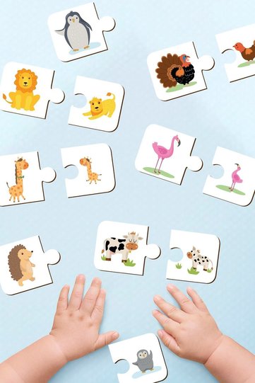 Relationship Building 2 Piece Puzzle Wooden Matching Game Preschool Baby Educational Toy