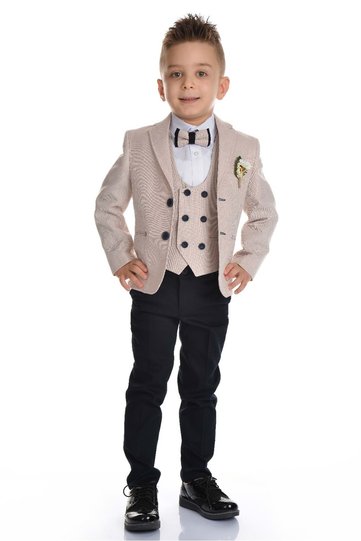 Sports Cut Boy's Wedding Suit with Vest, Brown