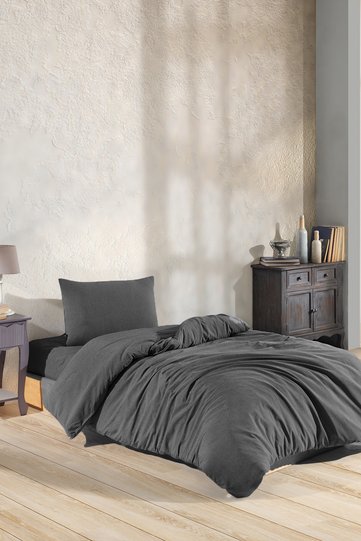 Single Duvet Cover Set with Fitted Sheets | Anthracite Gray |