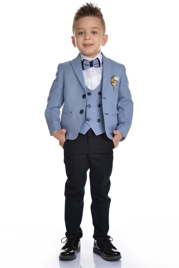 Sport Cut Boy's Groom Suit Blue with Vest