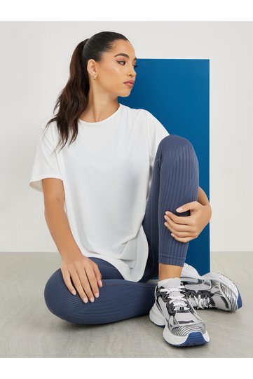 Center Back Minimal Slogan In Line To Stripe Loose Yoga Top