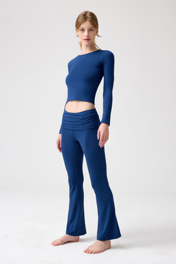 X Melodi Navy Blue Spanish Flared Jersey Trousers