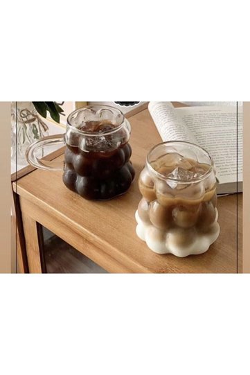 Grape Patterned Glass Cup with Borosilicate Handle 300ml.