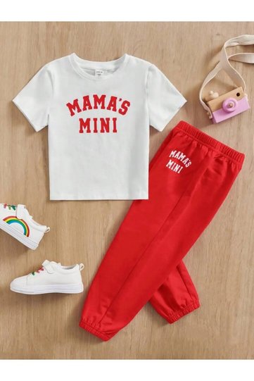 Boys/Girls Printed White and Red T-shirt and Tracksuit Set