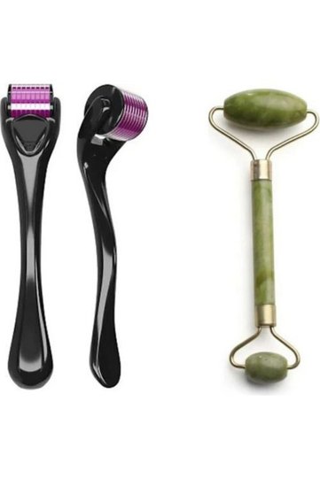 Dermaroller 1.00 mm and Jade Stone 2-Pack Skin Facial Massager