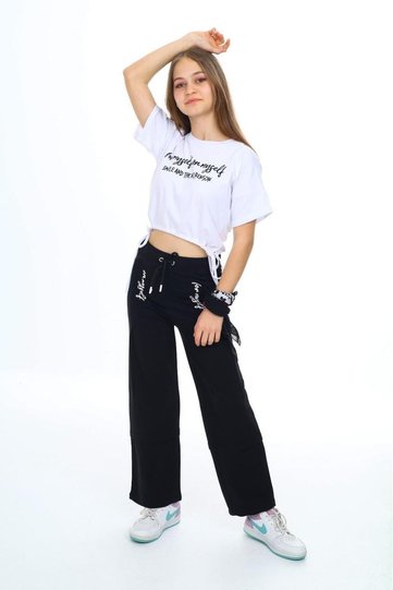 Girls' Summer Crop Style 100% Cotton Two-Piece Tracksuit Set (Top & Bottom)