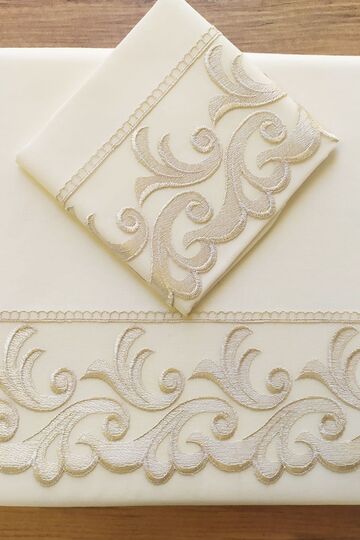 French Guipure Lace Belinda Duvet Cover Set 6 Pieces Cream Cappuccino