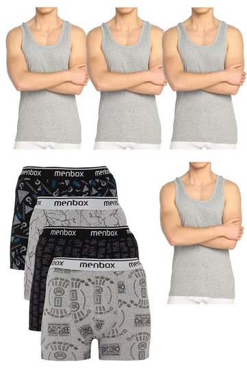 Men's 4-Piece Cotton Undershirt Boxer Set, Total 8 Pieces Economical