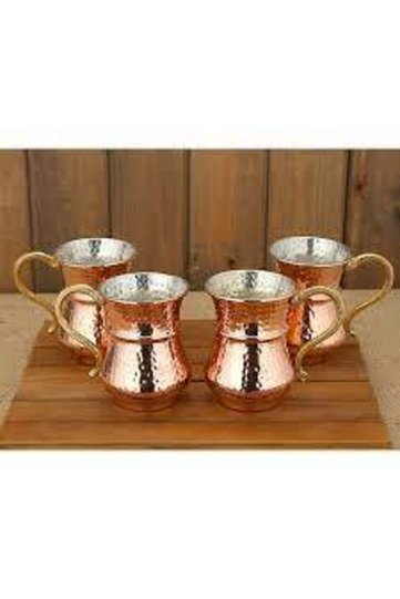 4-Piece Forged Copper Ayran Cup, Soft Drink Cup