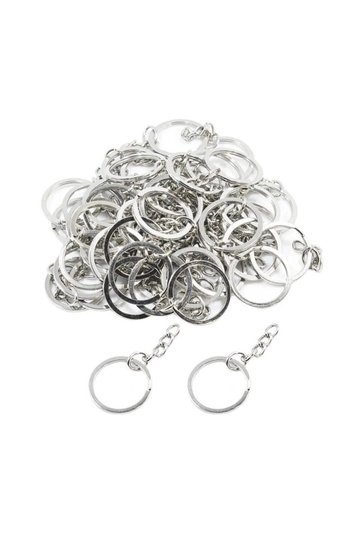 50Pcs Wholesale Keychain Ring with Chain, 1St Quality Silver Color