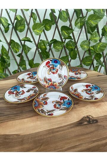 Flower Pattern White 6 Pieces Tea Plate 12.5 Cm