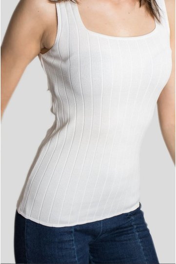 Ribbed Women's White Sleeveless Blouse Thick Strap Tank Top Thin Summer Square Neck Knitwear