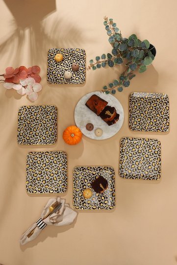 Leopard Pattern Square Serving Plate 23 Cm 6 Pieces