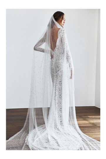 Width 1.5 Cm, Length: 2 Meters, Pearl Bridal Veil, Bridal Pearl Fabric White Color Veil with Pearls, Veil with Buckle