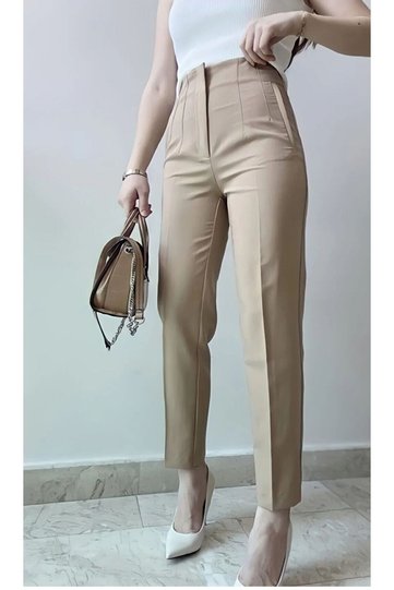 Beige Fabric Trousers with Dart