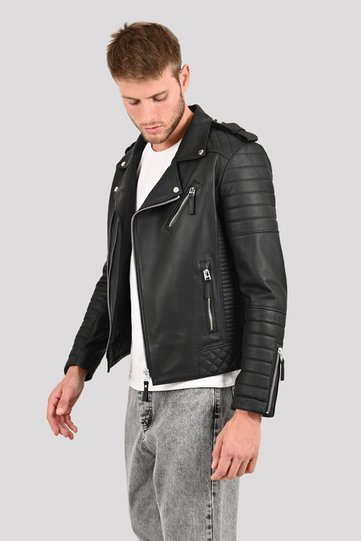 Venus Genuine Leather Men's Black Biker Leather Jacket