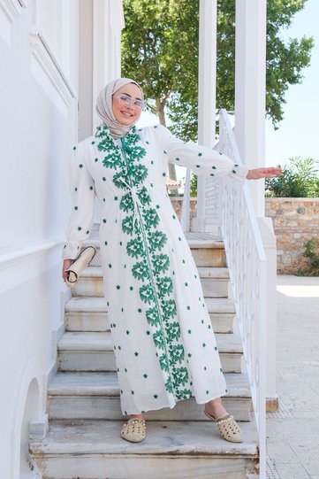 Floral Embroidery Detail Dress Green