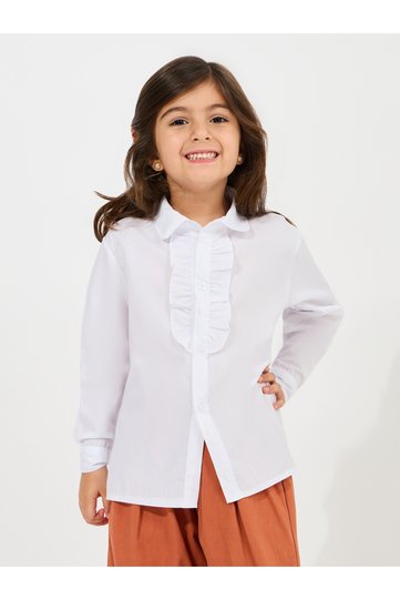 Solid Ruffle Detail Long Sleeves Shirt