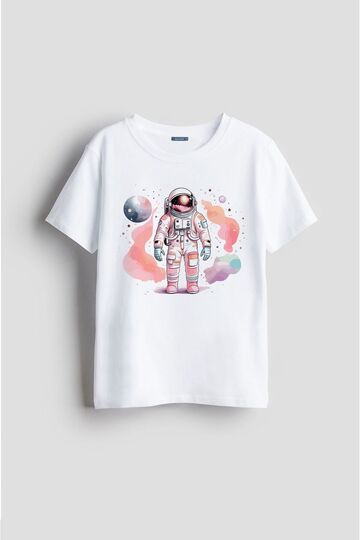 Astronaut, Space, Planets, Galaxy Patterned Drawing, Special Design Printed Unisex Kids T-Shirt