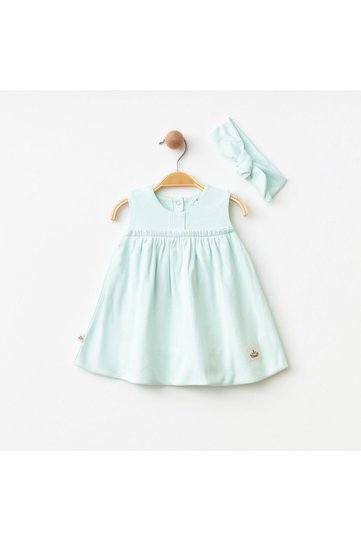 Baby Girl Cotton Dress with Straps, Headband and Snap Detail, Princess Model Dress Baby Set