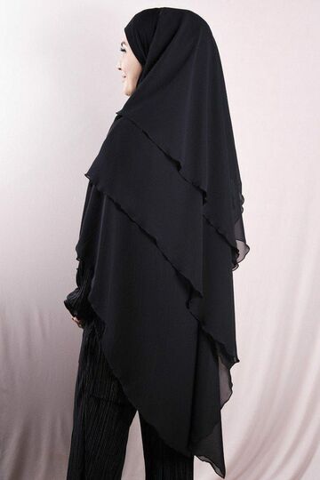 Chiffon Shawl with Veil Ready Practical Hijab Hijab 3 Layers - Cover Souffle - KSL2326