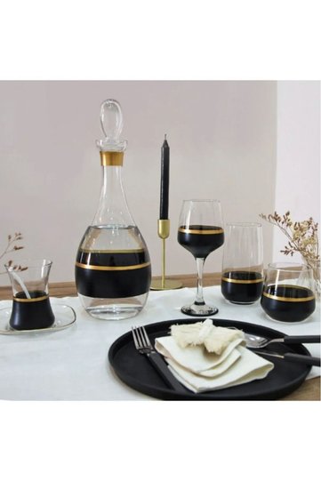 61-Piece Glass Black and Gold Glassware Set, Water Glass Set, Wine Glasses, Pitcher, Water Set