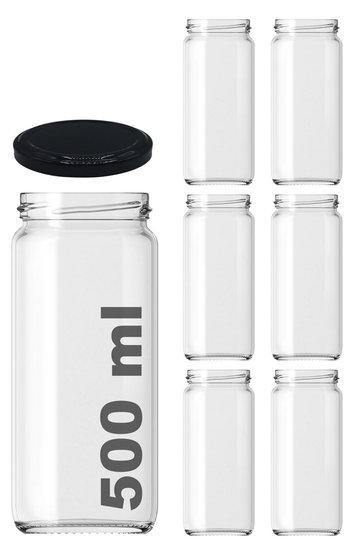 500 ml Metal Black Lid 500 cc Clear Tall Glass Jar (6 Pieces)