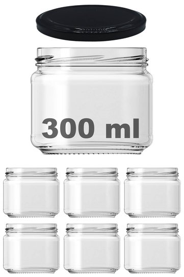 300 ml Transparent Magnolia Glass Jar with Metal Black Canning Lid, 6 Pieces