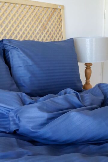 Satenev Colorful Series Striped Cotton Satin Elastic Sheet Set Indigo Navy Blue