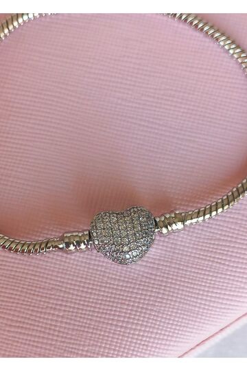 Zircon Stone Heart Pandora Steel Bracelet