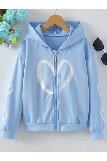3 Thread Hooded Zippered Sweatsirt for Girls