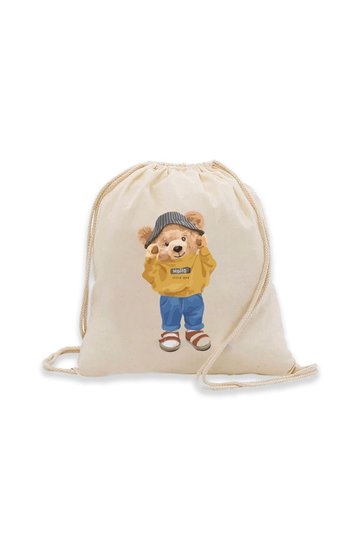 Hello Little Guys Rucksack with Drawstring Teddy Bear and Hat