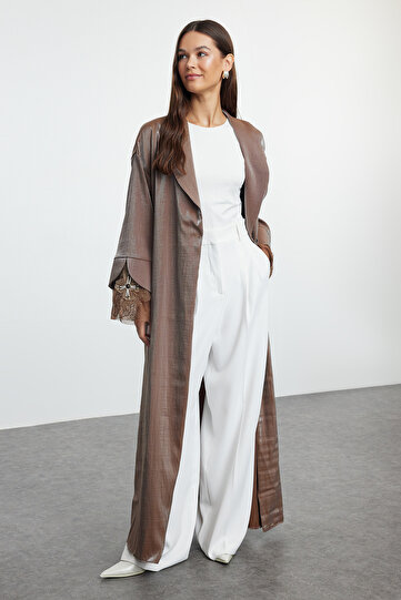 Mink Cuff Rose Accessory Detailed Woven Cap & Ferace & Abaya Tctaw25Kf00007