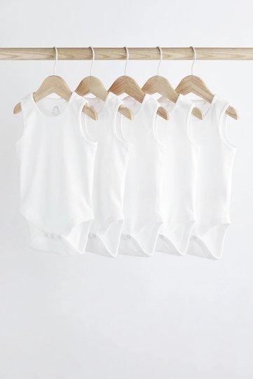100% Cotton 5-Piece Sleeveless White Baby Bodysuit Aly01665
