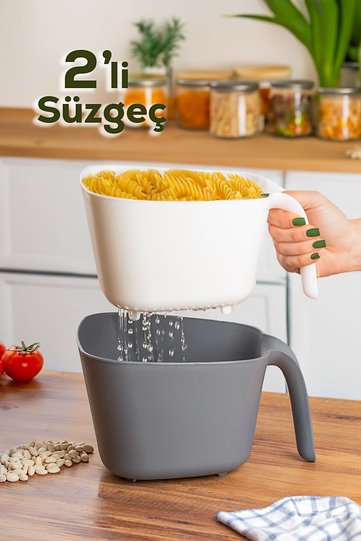G-575 2 Pieces Plastic Strainer Multi-Purpose Pasta Fruit Vegetable Rice Washing Strainer