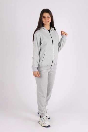 Girl's Zippered Hooded Top and Bottom Tracksuit Set