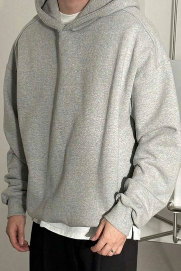 Men's Three Thread Hooded Three Thread Raised Gray Sweatshirt