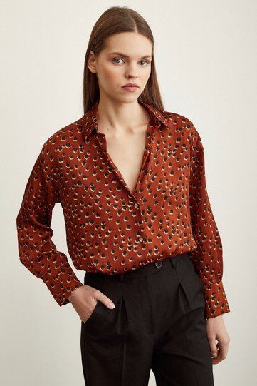 Polka Dot Patterned Satin Shirt