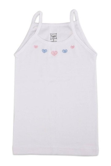 Girl's White Thread Strap Embroidered Undershirt, Pack of 6