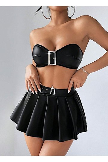 Belt Buckle Bustier Skirt 2 Piece Set