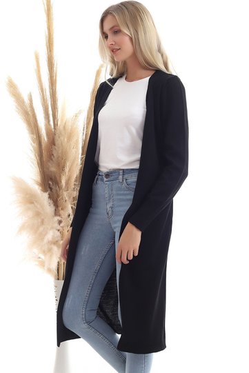 Women's Black Seasonal Long Knitwear Cardigan