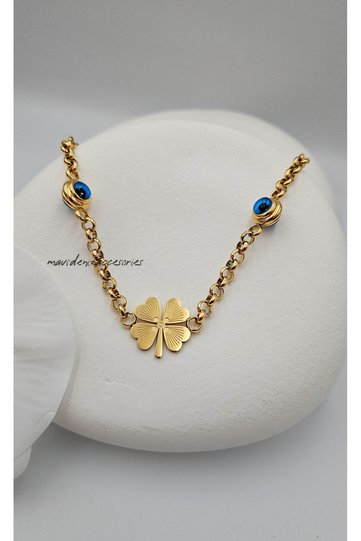 Steel Necklace Clover Pendant Chain Necklace