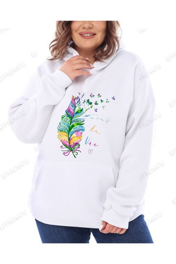 Hila Moda Large Size Printed Hooded Sweatshirt, White