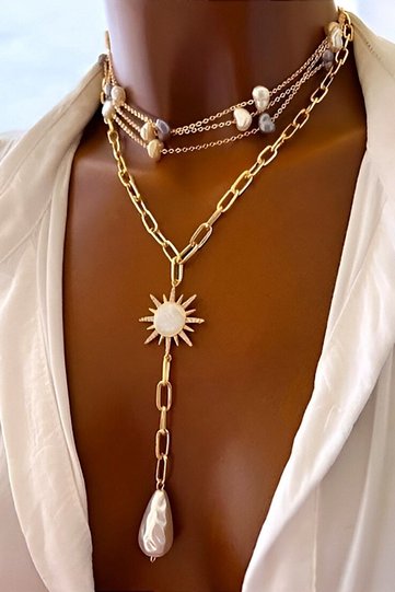 Design Combination Sun Colored Baroque Pearl Necklace Set