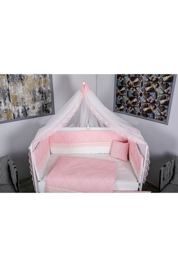 Baby Sleeping Set Ribbed Pink Without Mosquito Net 8 Pieces 60X120
