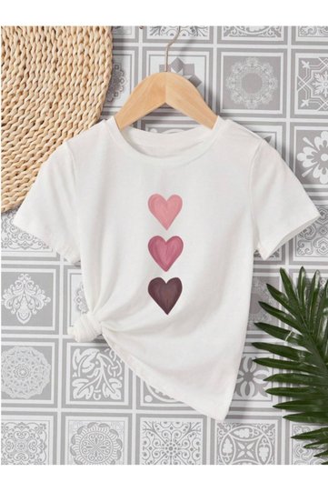 Children's Trend Model Pink Hearts Printed Cotton White Tshirt