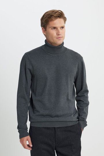 Men's Anthracite-Melange Regular Cut Full Turtleneck Sweater