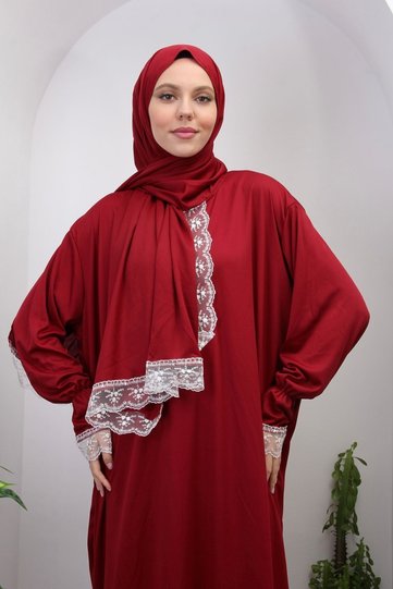 Seasonal Women's Prayer Dress with Lace and Headscarf - Anti-Sweat Prayer Clothing